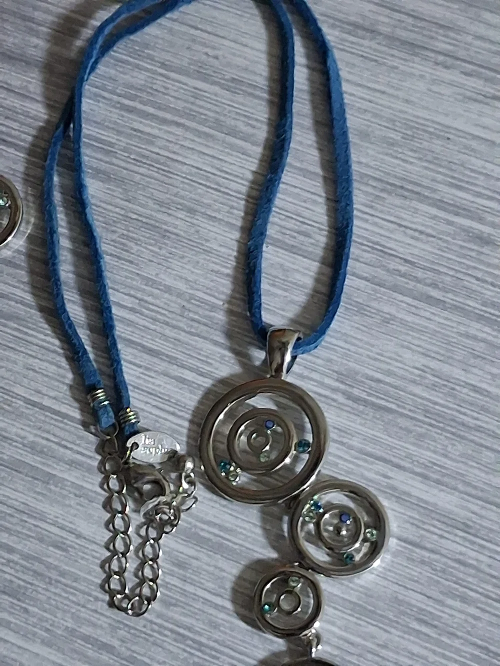 Lia Sophia Blue Cord Silver-Tone Triple Circle Necklace and Earring Set
